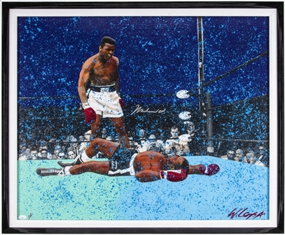 Muhammad Ali Signed Original Bill Lopa Canvas Framed 26x32" Painted Photograph 1/1 (JSA) 